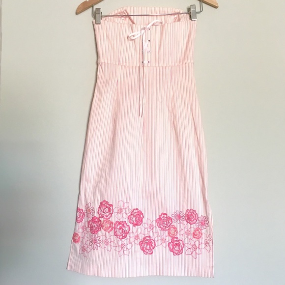 EXPRESS FLORAL Embroidered Striped Strapless DRESS - Picture 6 of 8